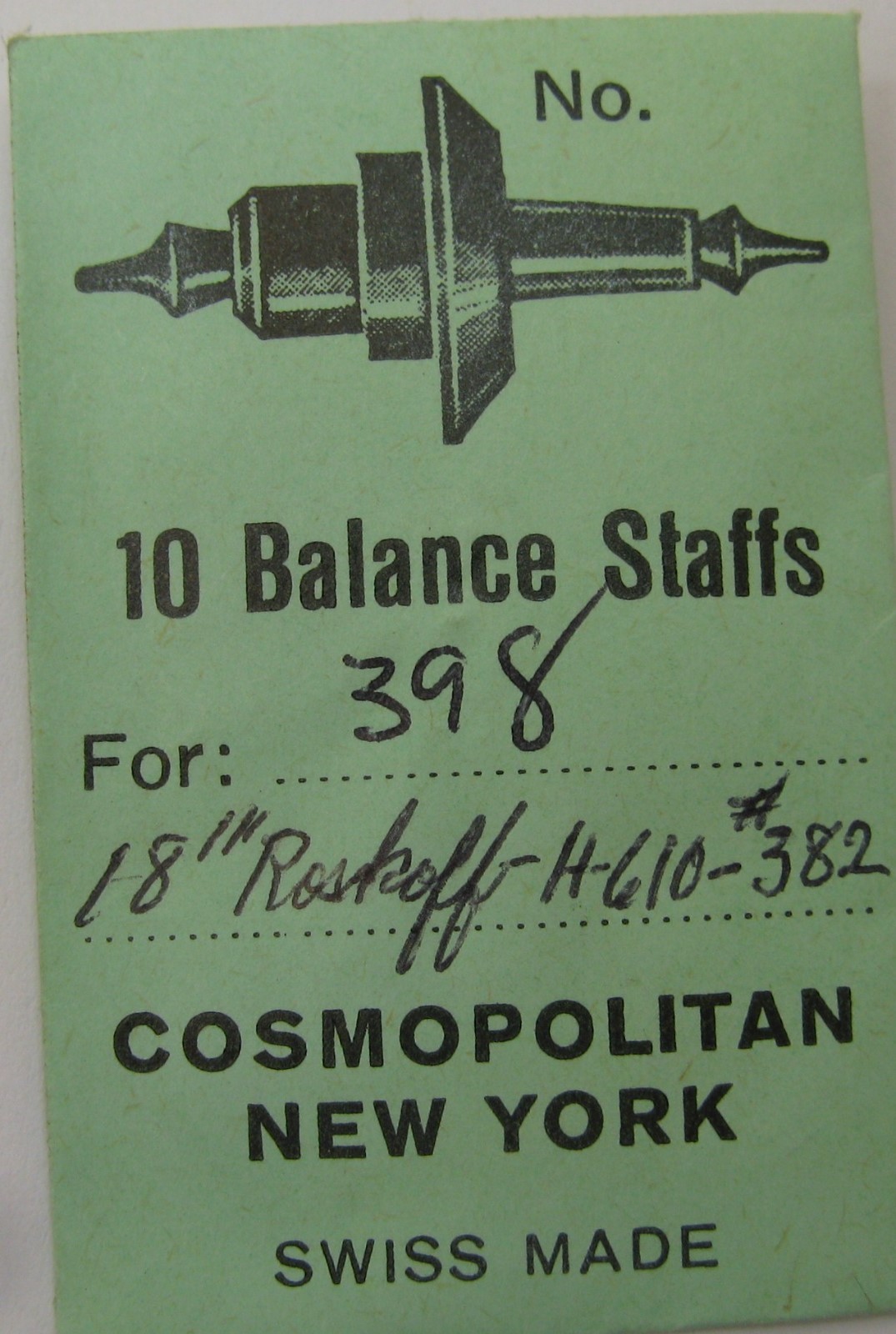 Roskopf Watch 18s H 610 – #382 staff balance #723 * Cosmopolitan NEW YORK 398 *