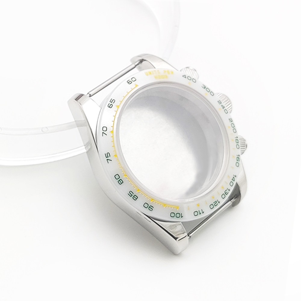 40mm 5ATM Steel Watch Case Sapphire Crystal Ceramic Bezel Fit VK63 VK64 Movement