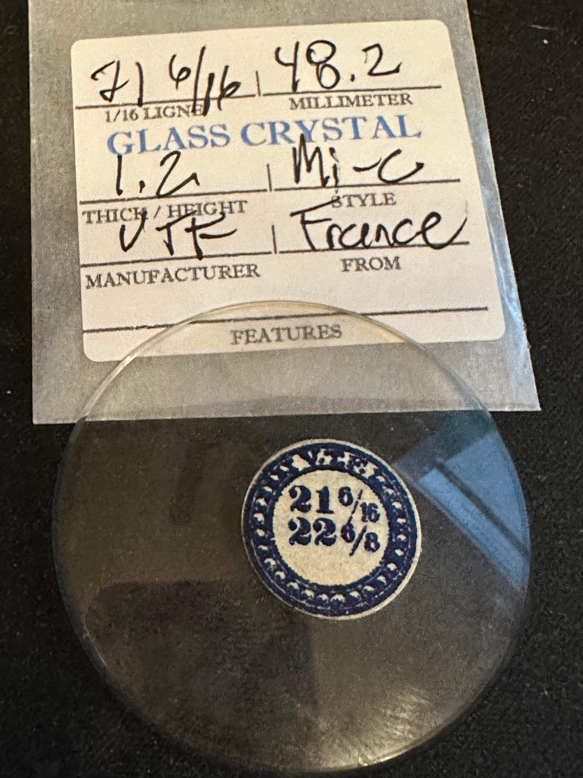 VTF Vintage Glass Pocket Watch Crystal 21-6/16 (~48.2mm) – NOS