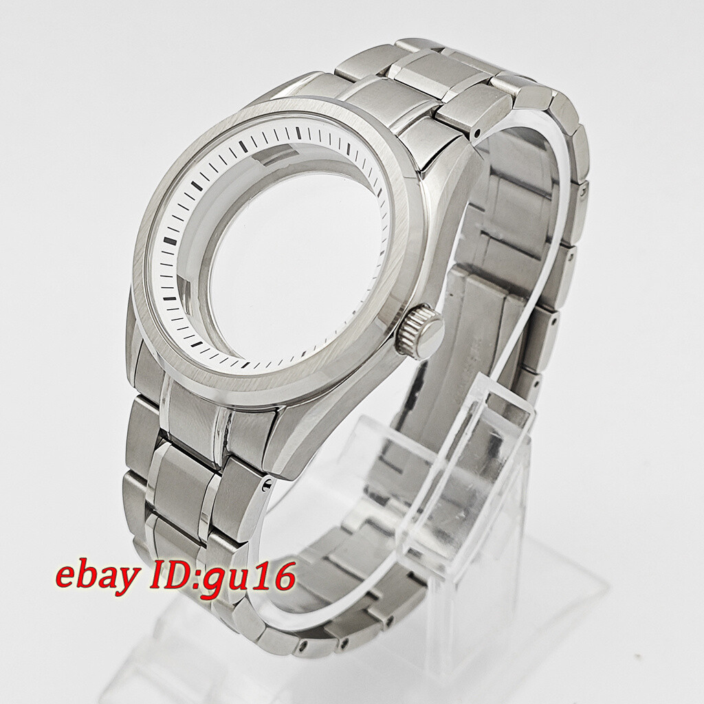 40mm Sapphire Glass Silver Watch Case With Chapter Ring Fit NH35 NH36 Movement