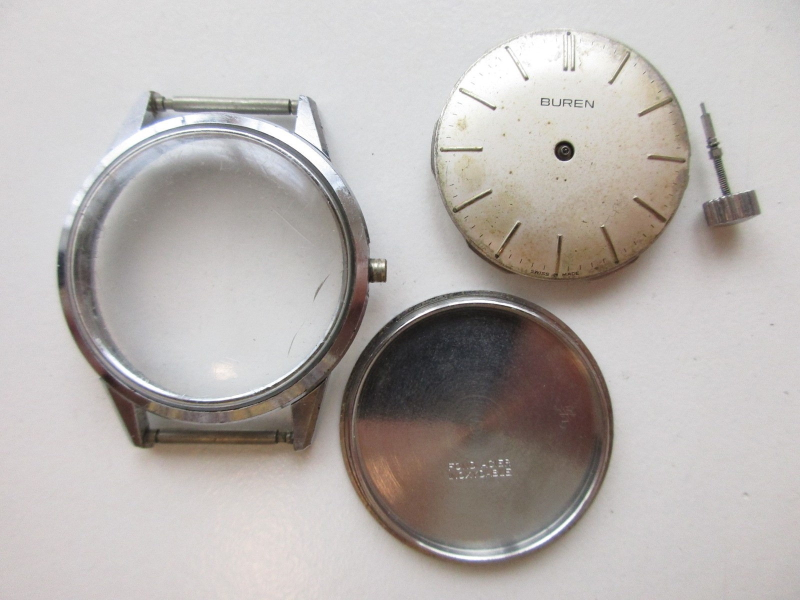 Buren BAA cal. 1380 Swiss watch movement – Compressor S/S case – for parts