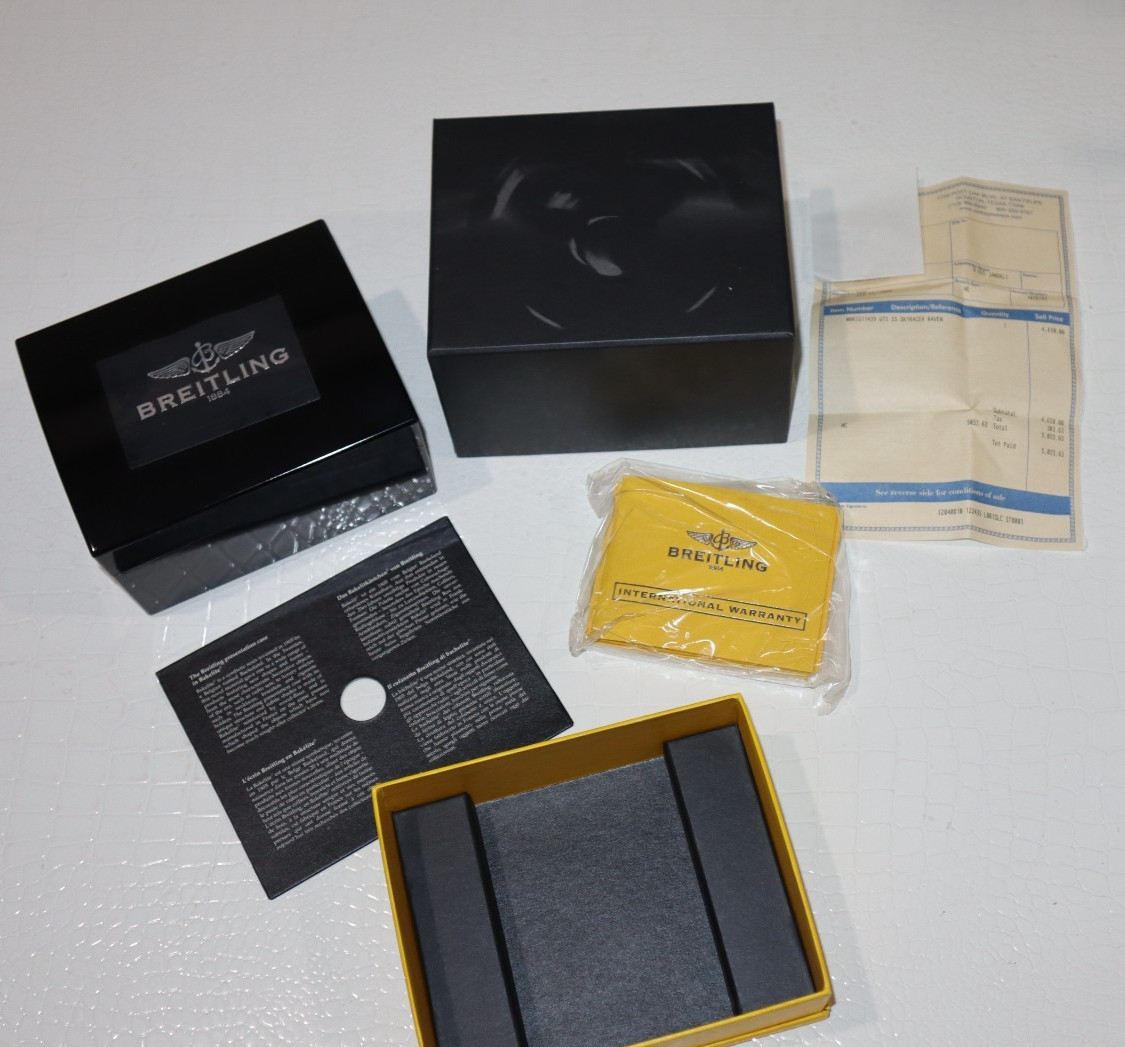 BREITLING Bakelite Watch Case & Box Paperwork Sleeves and Receipt