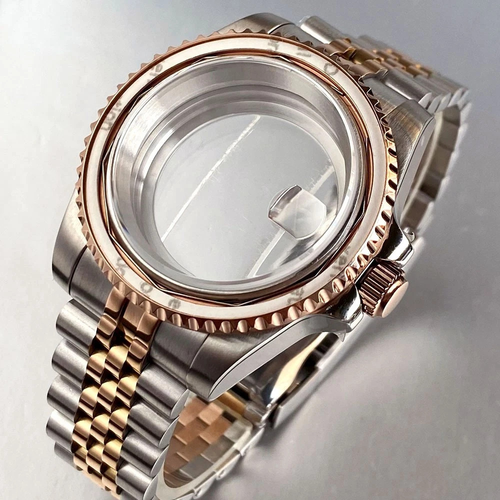 40mm Rose Silver Stainless Watch Case Sapphire For Nh34 Nh35 ETA2824 PT5000
