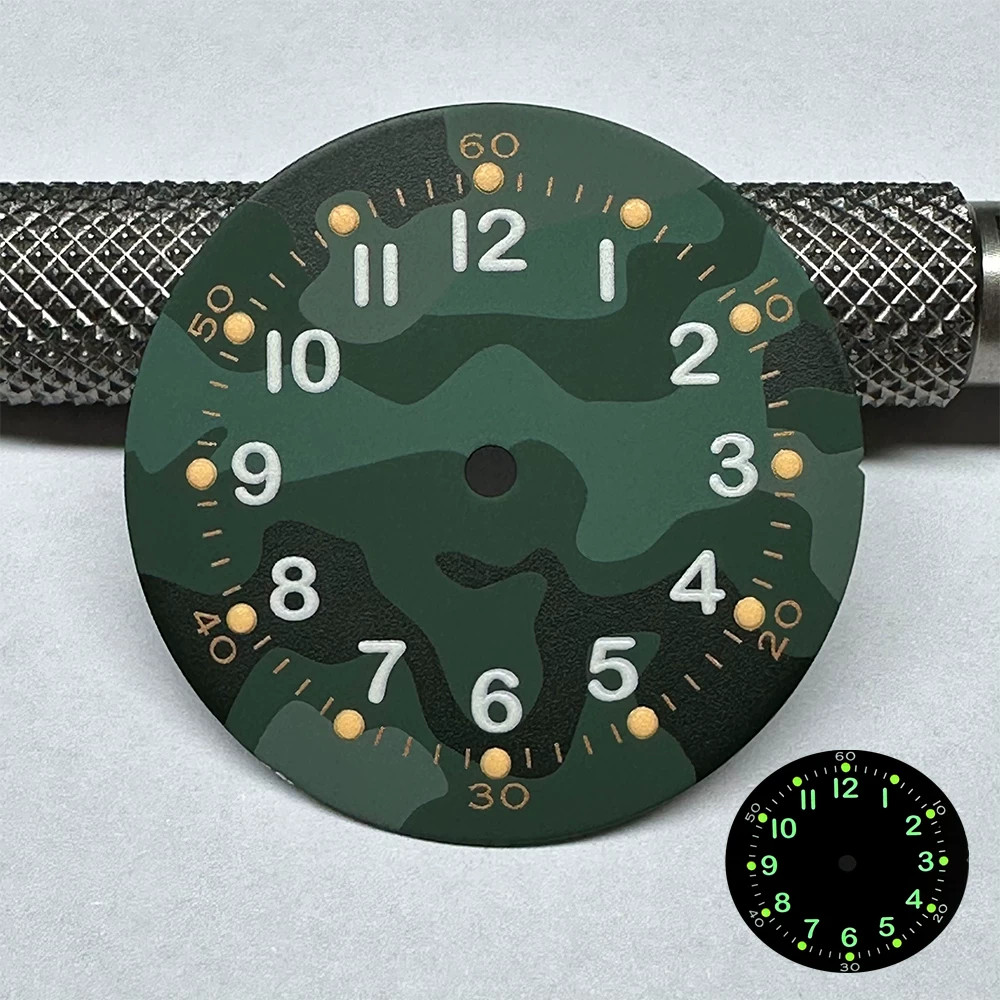 28.5mm Camouflage Watch Dial Green Luminous For Nh35 Movement Watch Accessories
