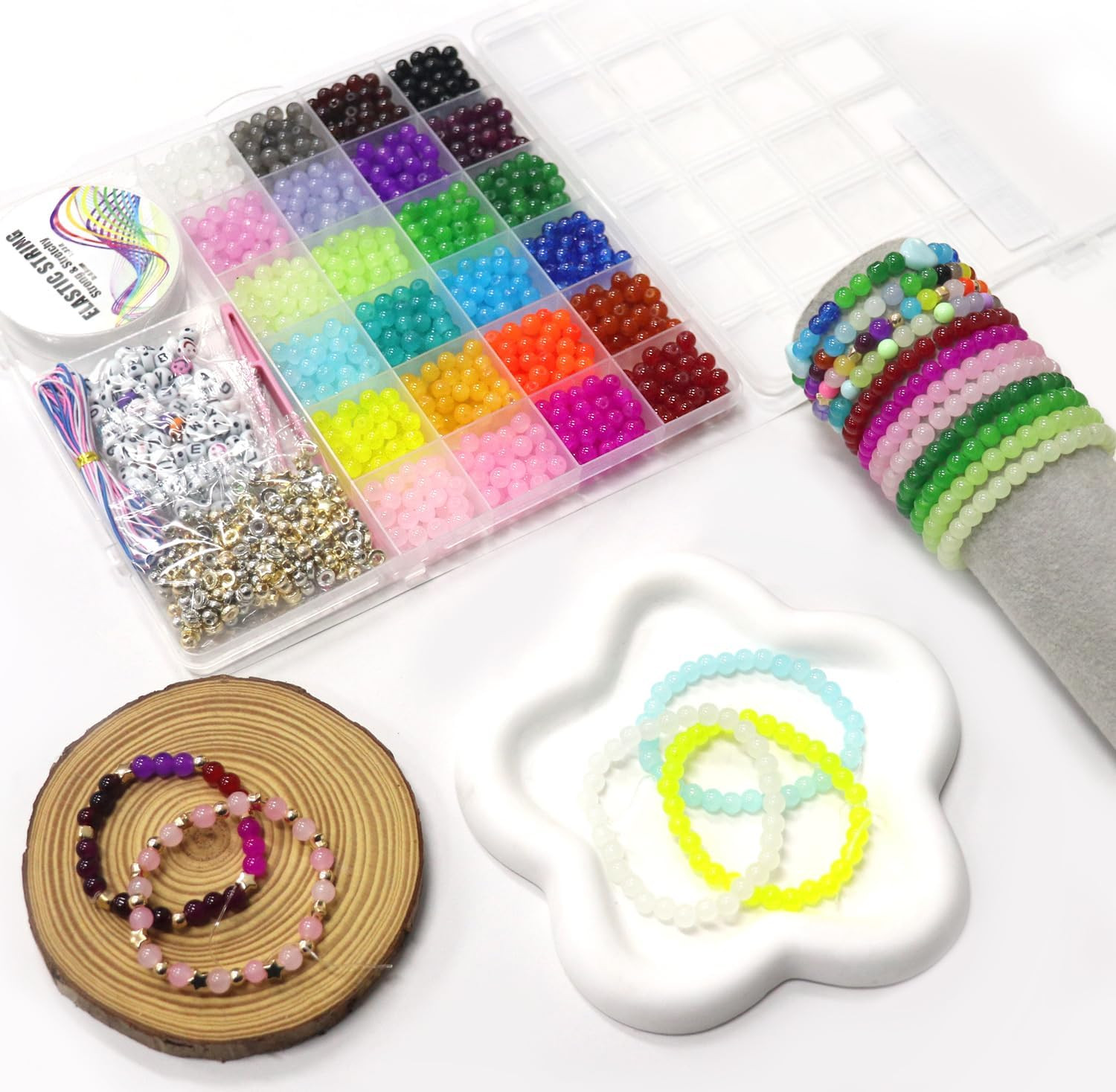 6Mm Glass for Bracelets 1400Pcs, 24 Colors round Crystal Glass Bracelet Making K