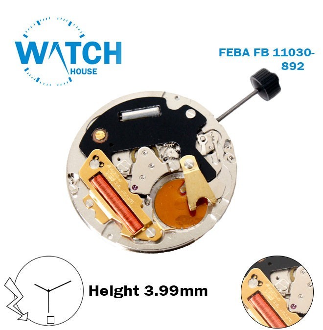 FEBA FE 11030-892 Watch Swiss-Movement -3 Hands-H:3.99mm-White Date Disk at 6.