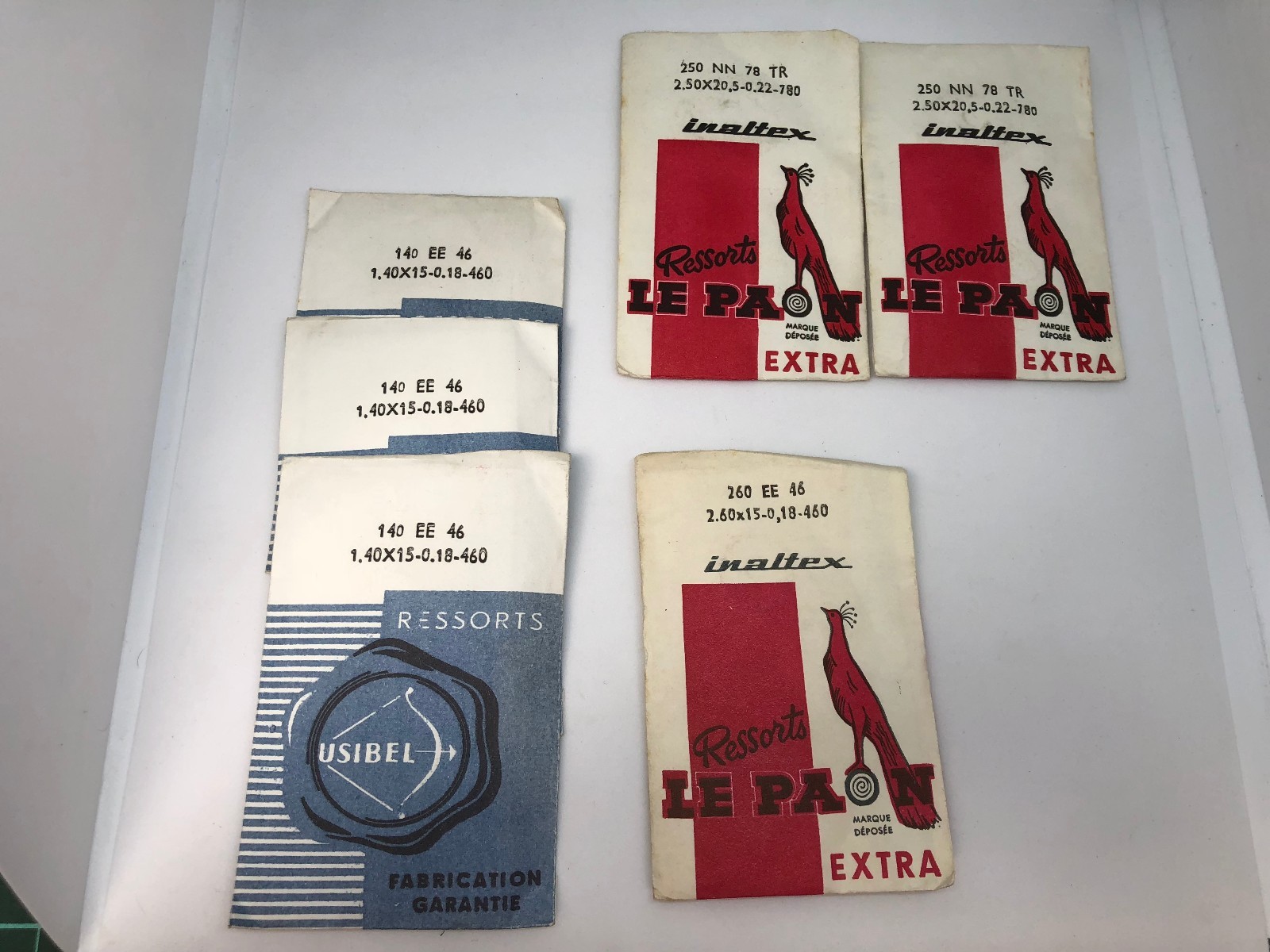 Lot of 6 Packages of INALTEX Springs RESSORTS for Watches. 140EE46 – 250NN78TR