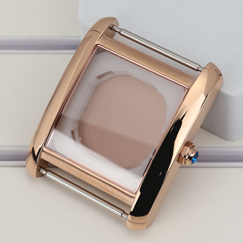 34.6mm Steel Rose Gold Watch Case+Dial+Hands Modify Tank For Miyota2115 Movement