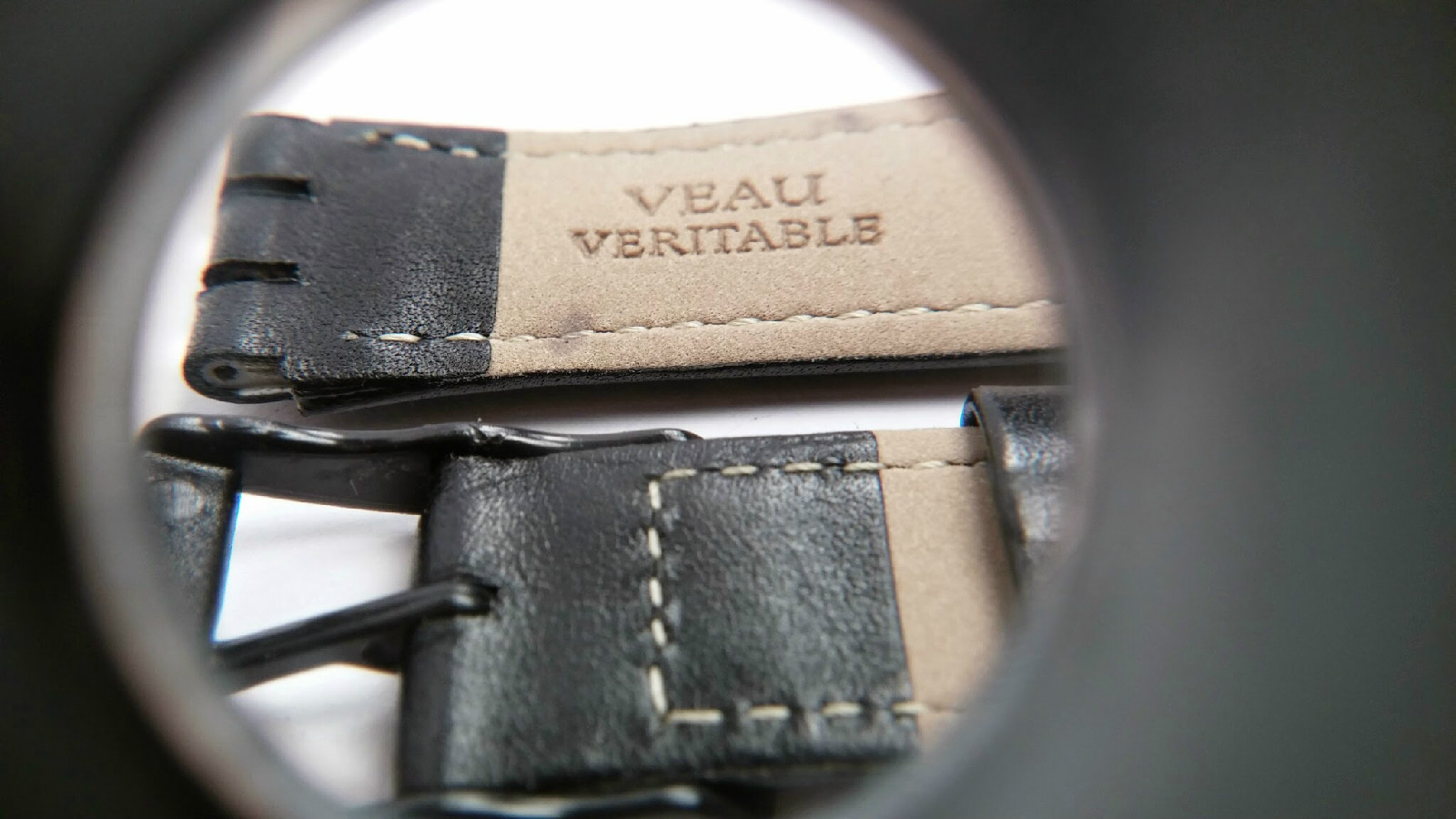Black Band, Veau Veritable, Black, with buckle, and 2 pins, 17mm (16.5mm)