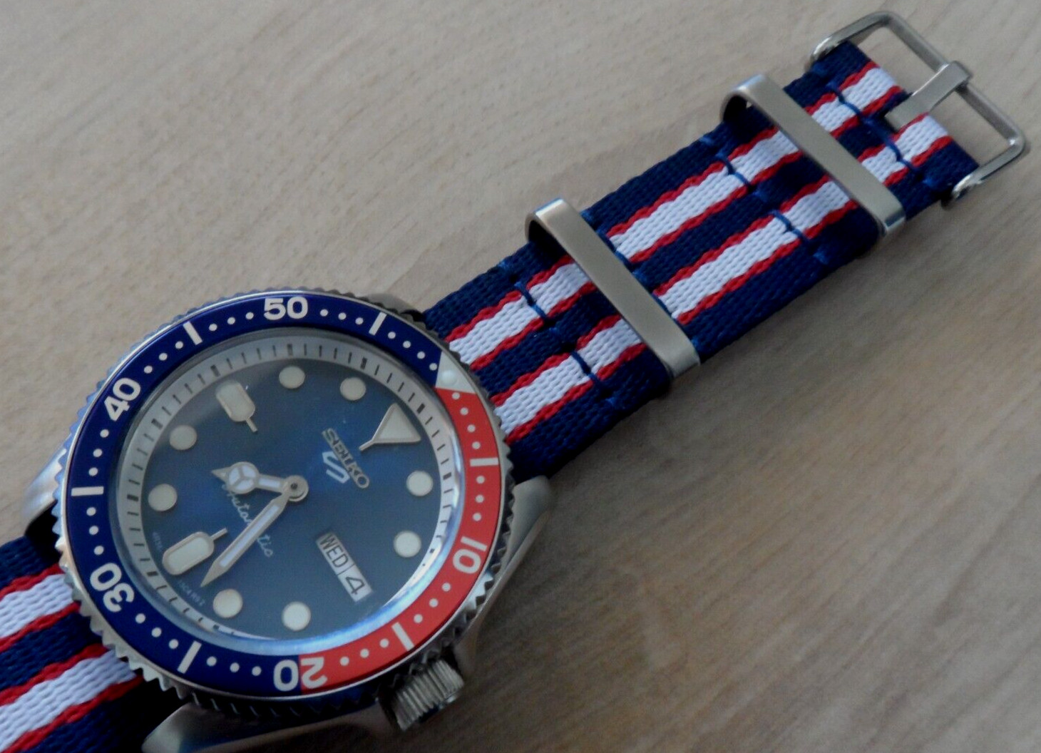 Flat Aluminum Pepsi Bezel Insert for Seiko SKX SRPD Bezel Blue Red+Adhesive Ring