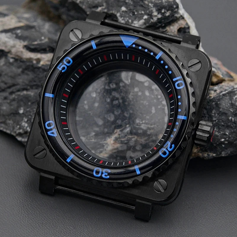 Steel Watch Case for NH35 NH36 NH34 Black Square Sapphire Glass Mod Parts New