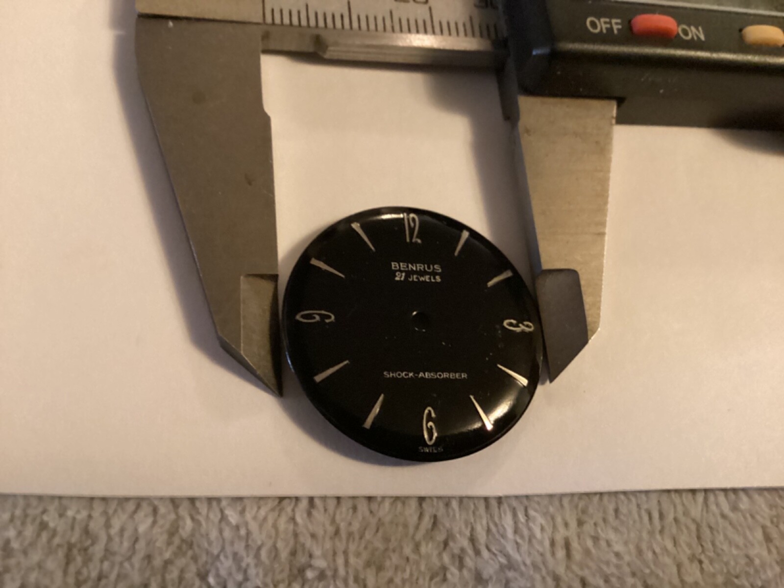 Benrus black dial silver markers never used for DN 21 watch movement 28.43mm