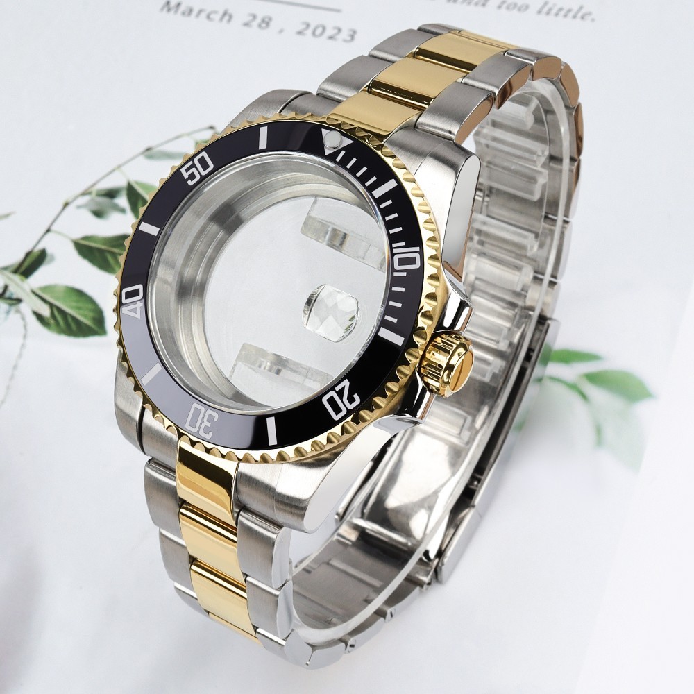 40mm Oyster Diving Watch Case Bracelet Silver Gold Steel For Seiko NH35 ETA 2824
