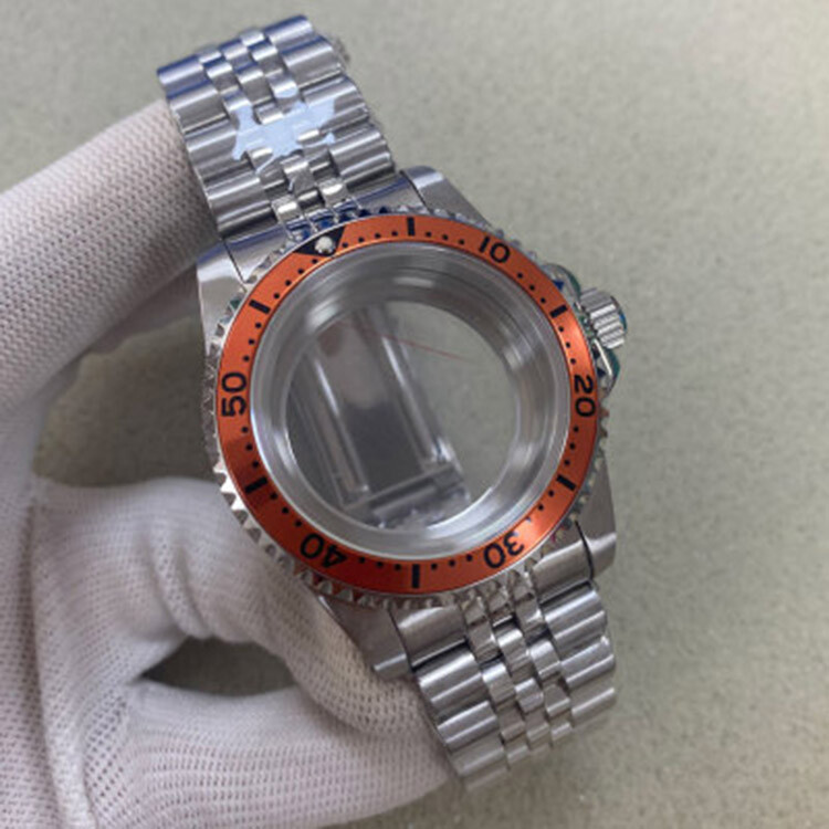 For NH35 Movement Steel Watch Case+Vintage Flat Glass Bottom+Five Baht Strap