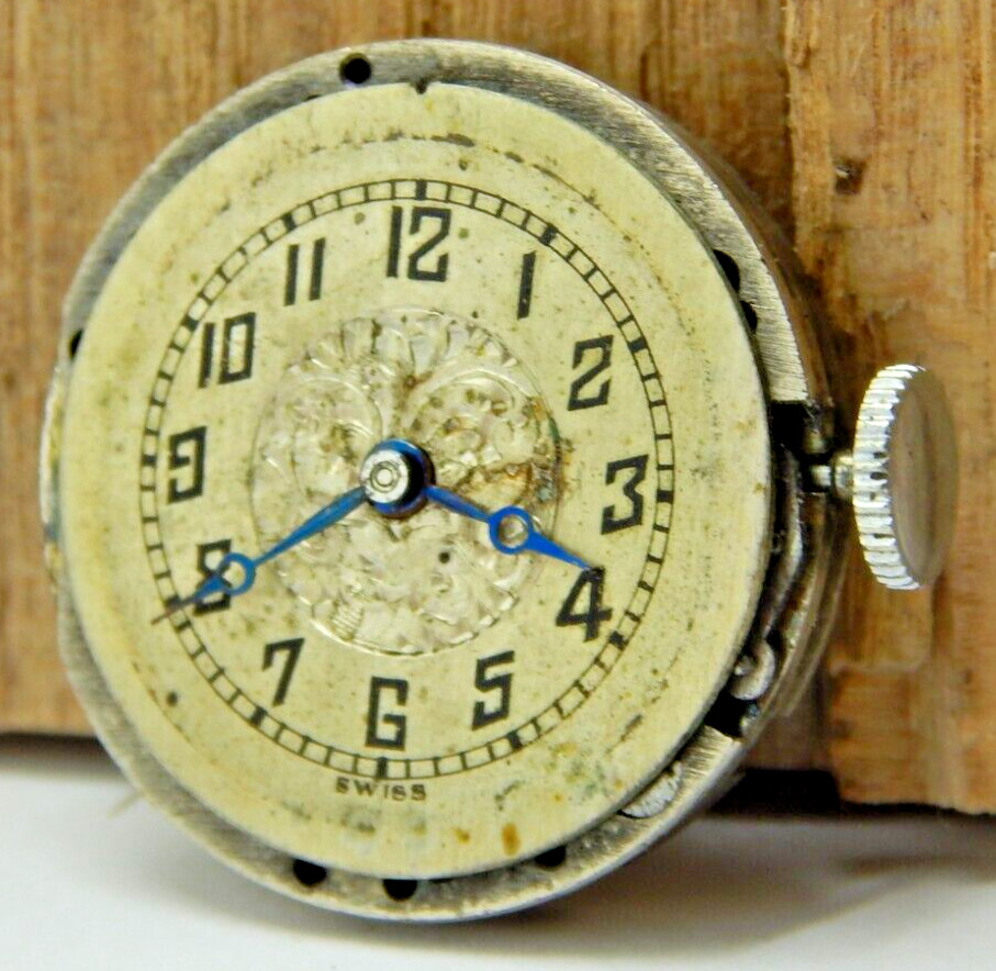 Vintage Hekler 15 jewel 3 adjustment 8/0s watch movement with dial hands & crown