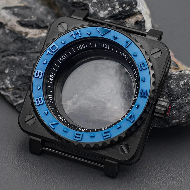Steel Watch Case for NH35 NH36 NH34 Black Square Sapphire Glass Mod Parts New