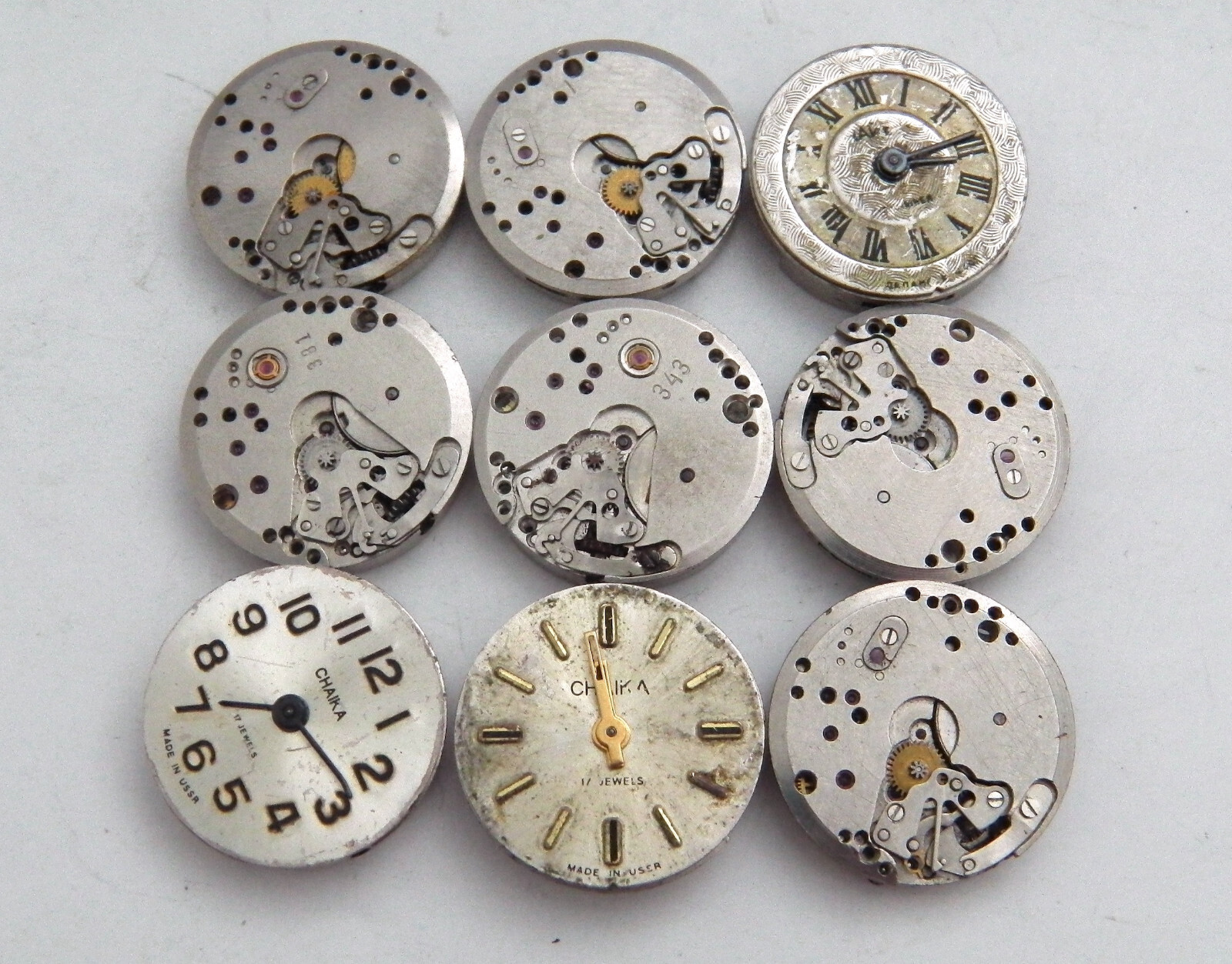 9 Chaika Watch Movements. 16mm USSR Soviet Mechanisms. Steampunk Parts, Dials