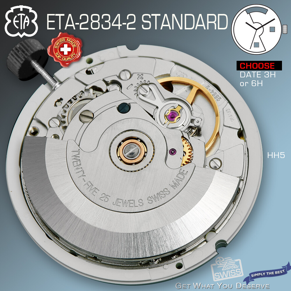 MOVEMENT AUTOMATIC ETA 2834-2, STANDARD, NICKEL HH5, FAST BEAT, DATE 3 or 6H