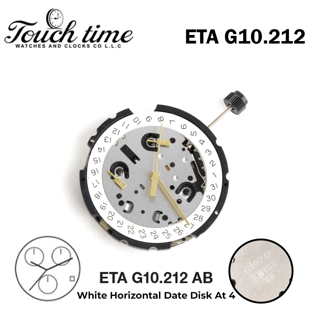 ETA G10.212 AB-Quartz Movement-White Date Disk At 4-Horizontal-4 Jewels-3 Hands.