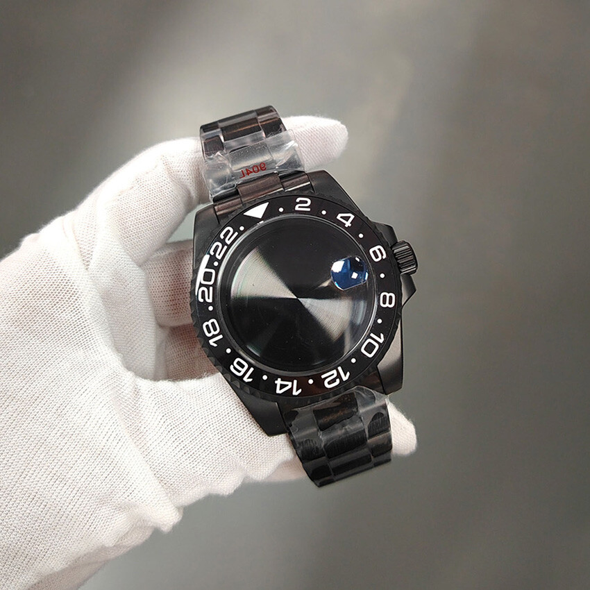 40MM Black Frosted Watch Case + Strap + Bezel Accessories for NH35/NH36 Movement