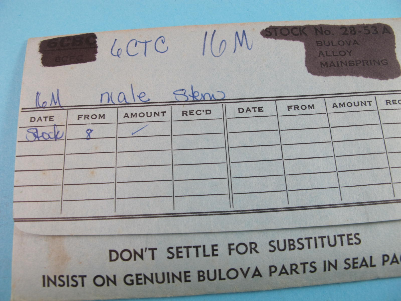 BULOVA CALIBER 6CTC 16M MALE WATCH STEMS NOS IN PACKAGES 8 PIECES