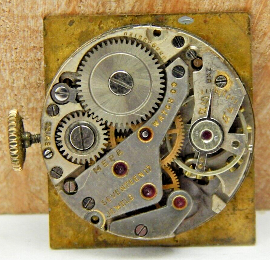 Vintage MEPA 17 jewel men’s art deco wrist watch movement with dial and crown