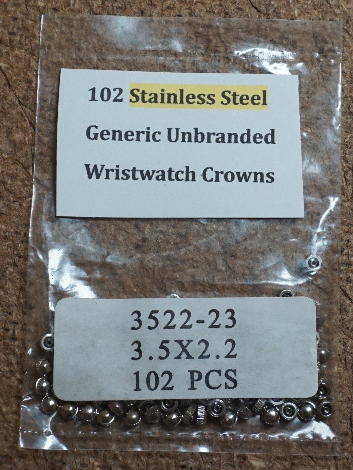 lot of 102 3522-23 3.5 X 2.2 unbranded Stainless Steel Watch Crowns No Stems NOS