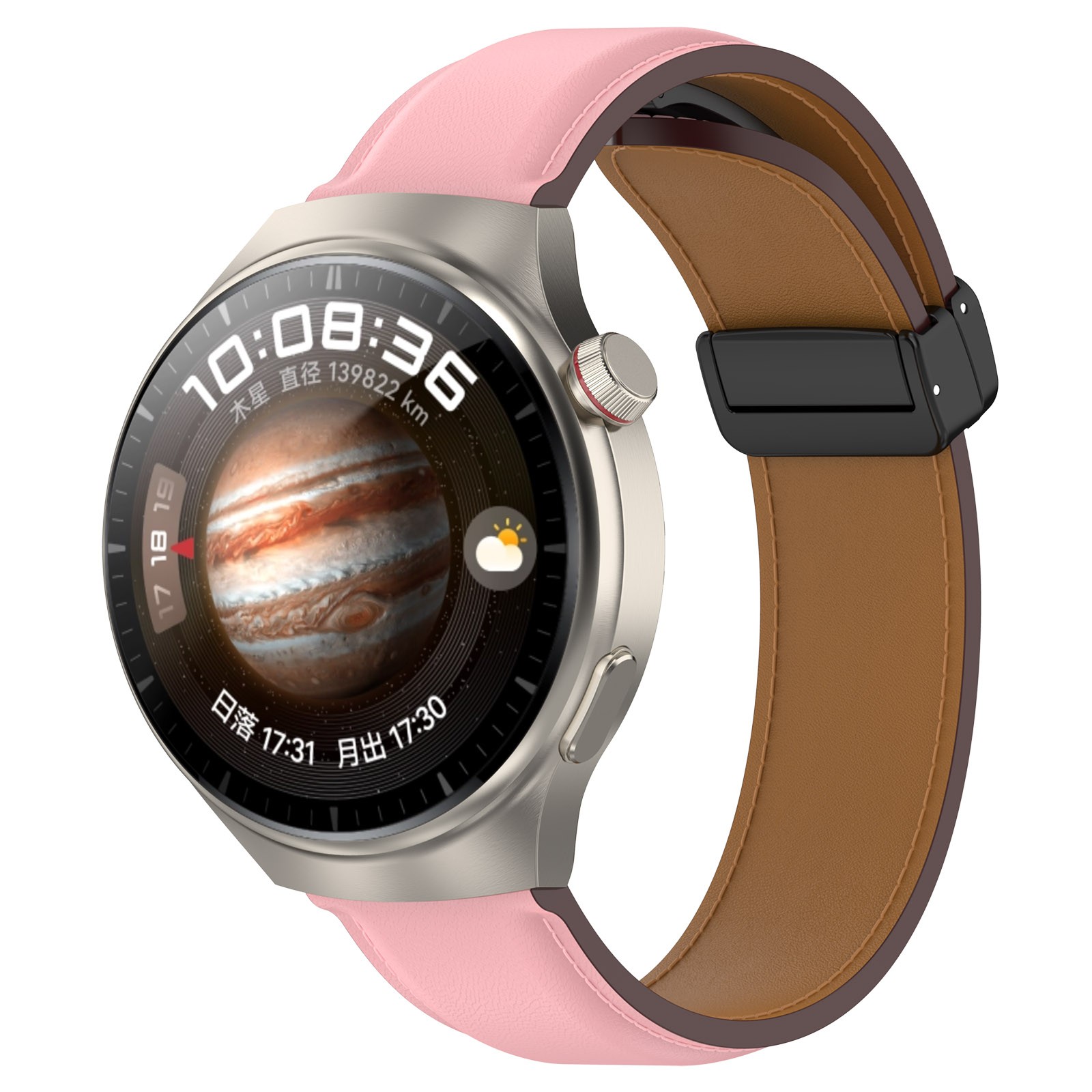 Leather Watch Strap with Folding Buckle for Huawei/Samsung Galaxy/Amazfit Series