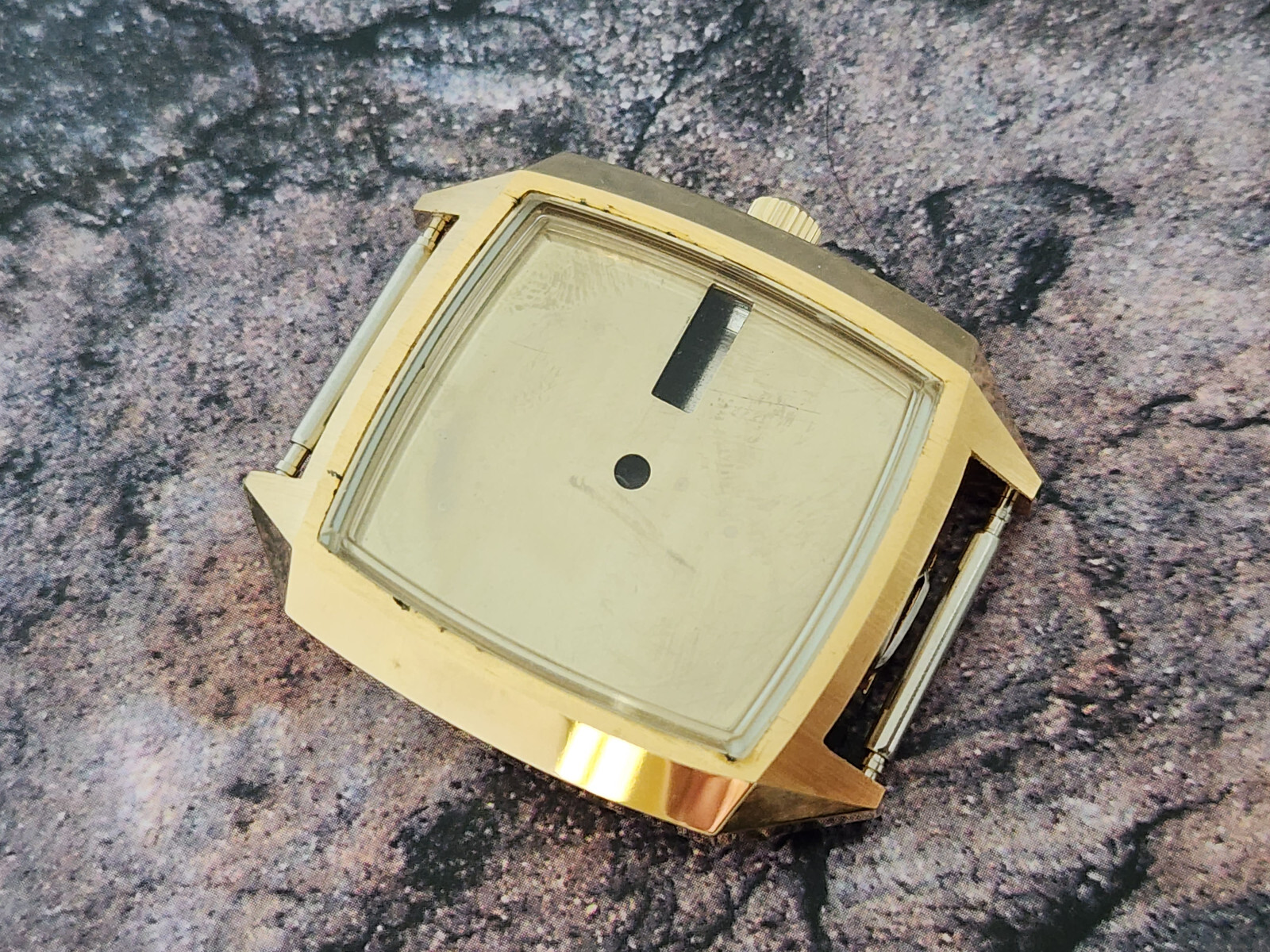 NOS NICE VINTAGE KING SEIKO KS GOLD TONE SGP CASE 5246-5030 CASE CRYSTAL CROWN 2