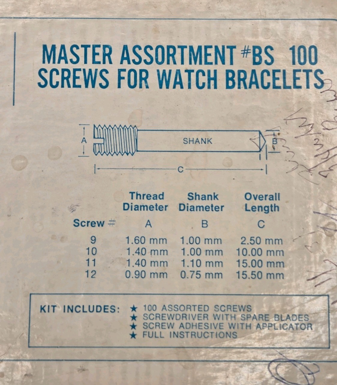 Vintage 1980s Bulova Master Assortment BS100 – Bracelet Screw Kit – Not Complete