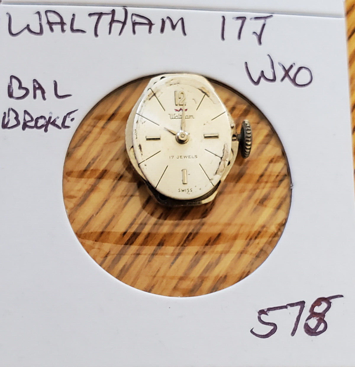 WALTHAM PREMIER WRIST WATCH MOVEMENT 17J WXO 578