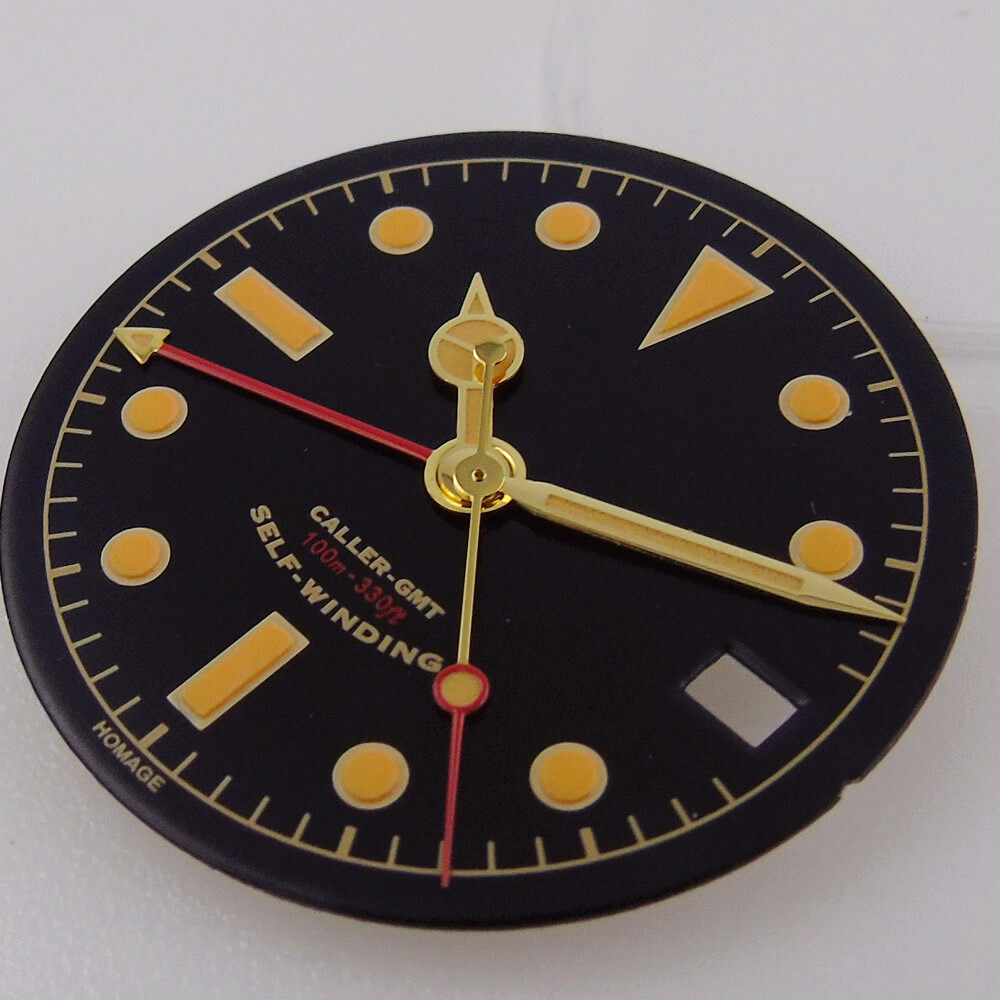 29mm Black White Watch Dial Lume Gold Hand fit NH34A NH34 GMT Accessories Part