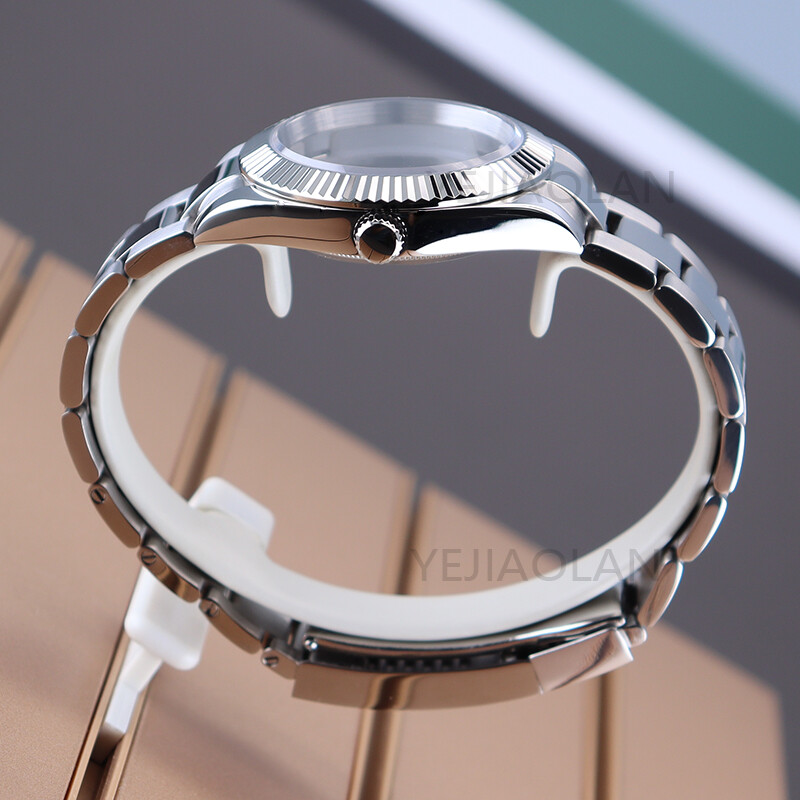 36/40mm Silvery Watch Case+Strap+Cyclops Sapphire Glass For Seiko NH35 Movement