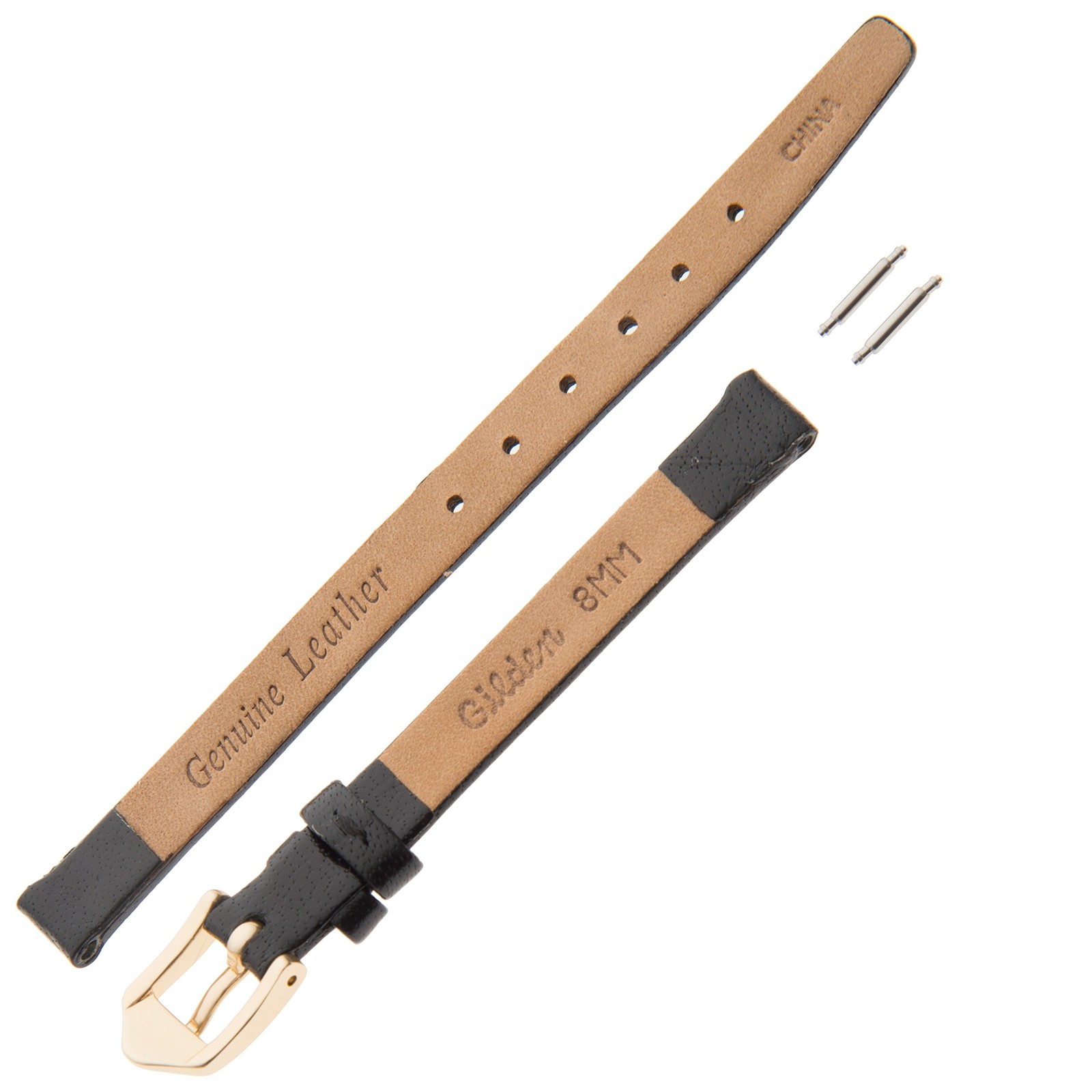 Gilden 6-14mm Flat Polished Leather Ladies Watch Band F66 8mm, Standard