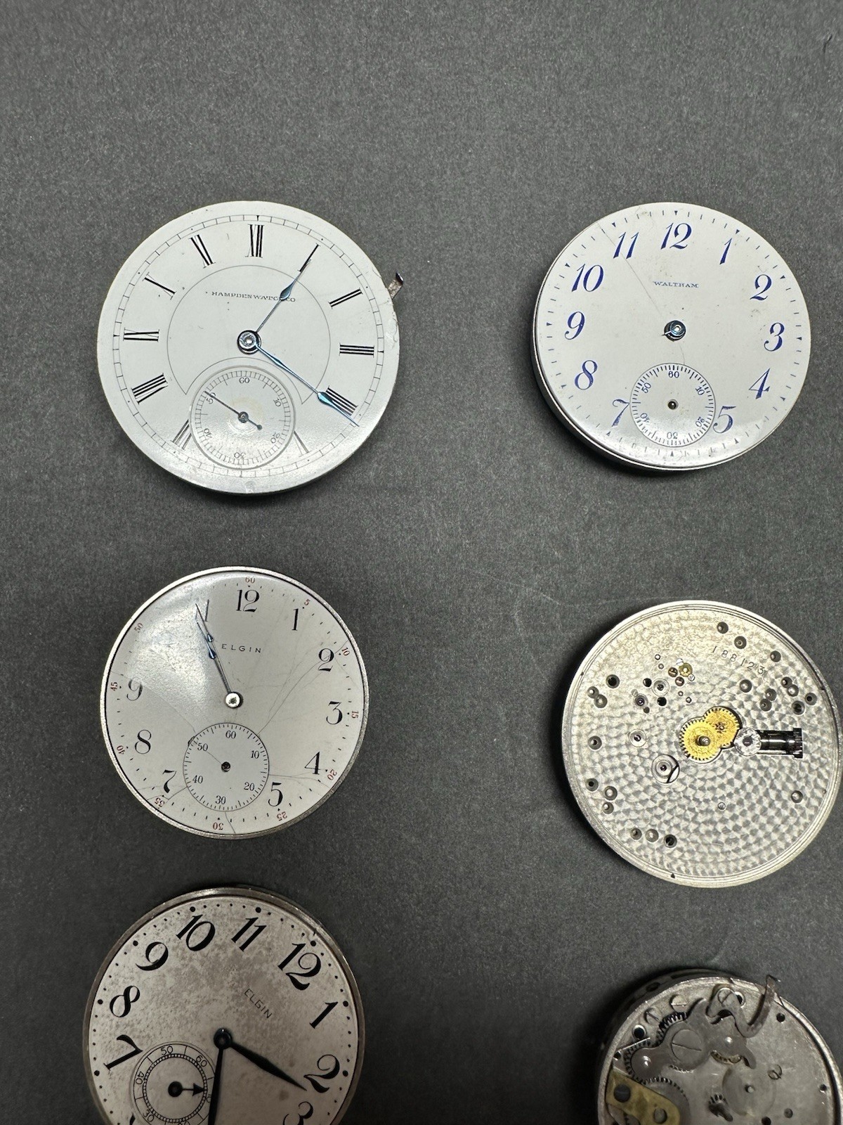 Lot of 11 Pocket Watch Movements Illinois Burlington Waltham Elgin + 2 Dials