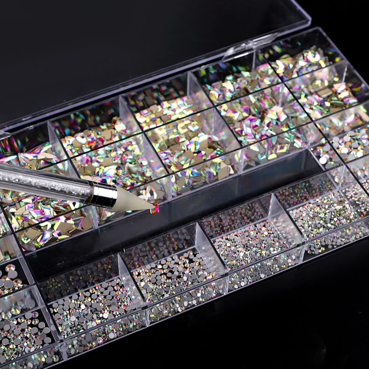 21 grid nail art diamond flat bottom glass diamond multi-style special-shaped di
