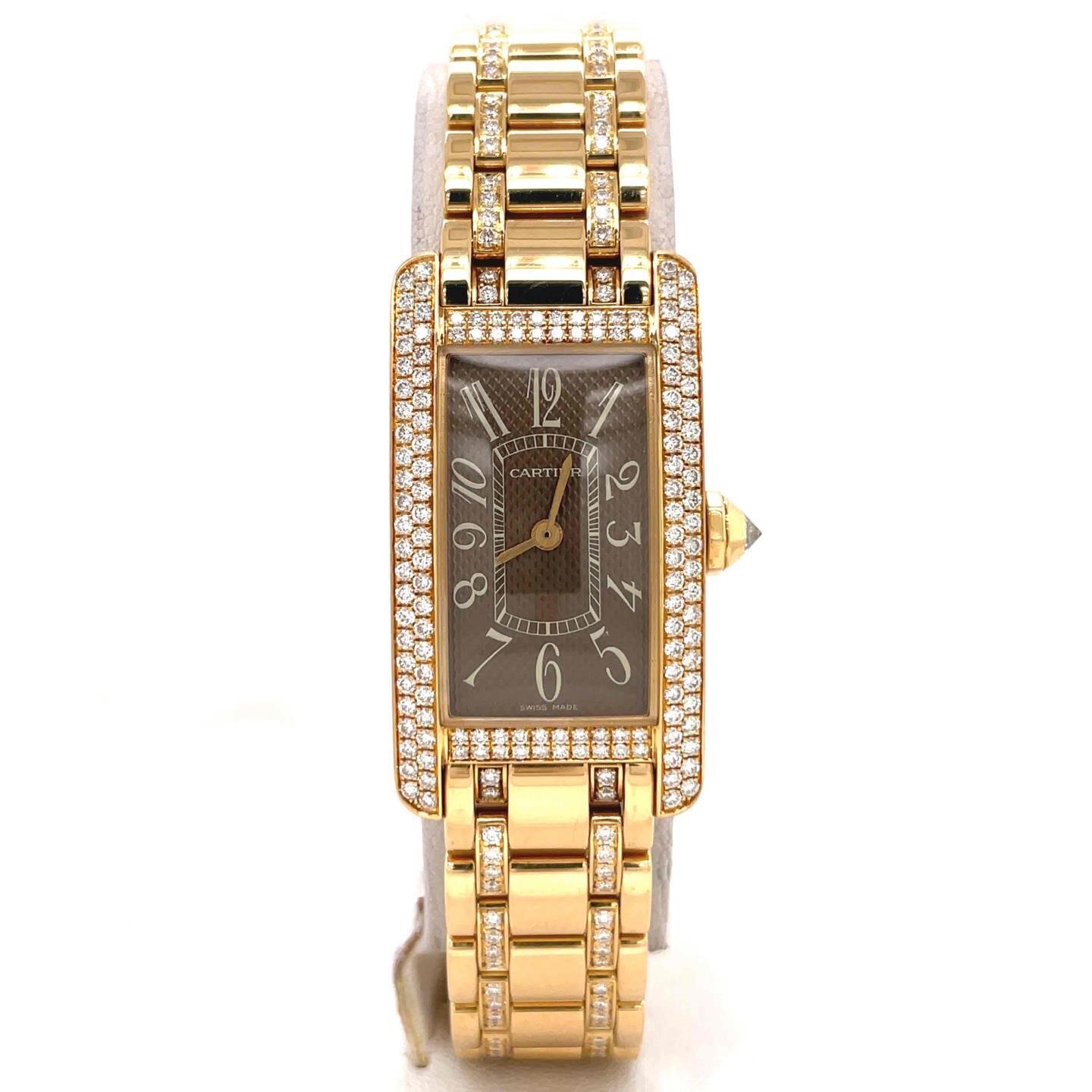 Cartier Tank Americaine Quartz 19mm 18k YellowGold Diamond Bezel & Bracelet 2482