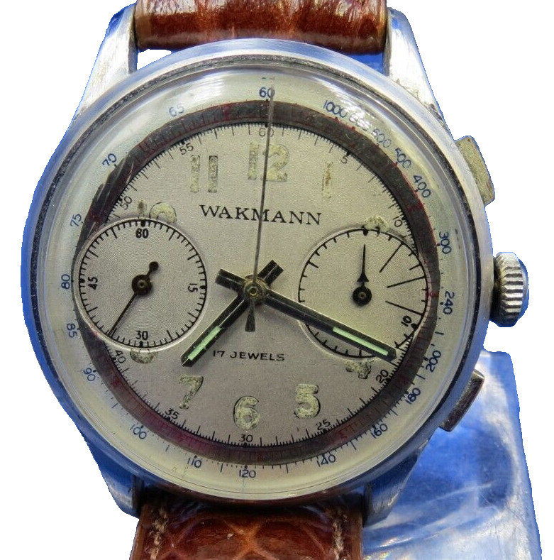 WAKMANN VINTAGE CHRONOGRAPH RARE LANDERON MOVEMENT NICE 34 MM CLEAN