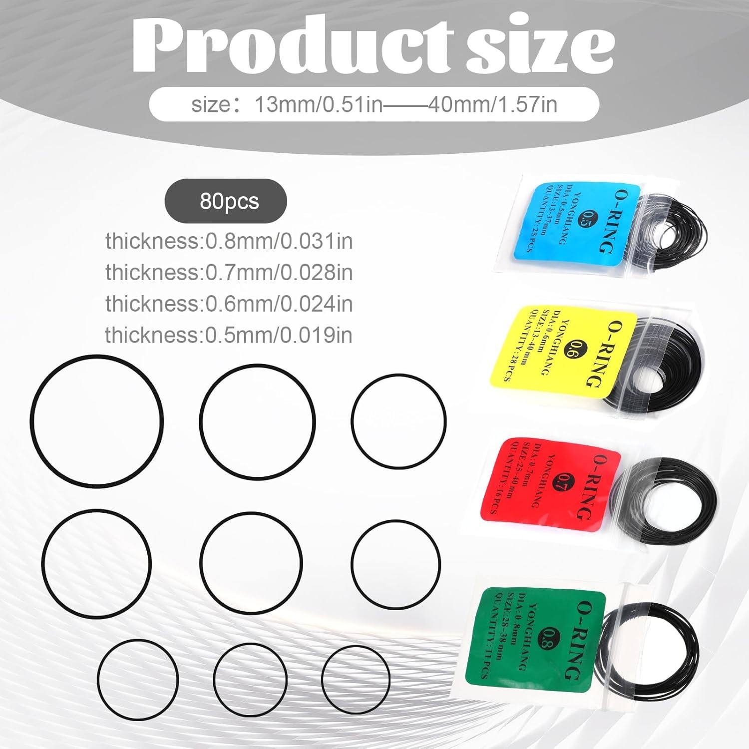 O Ring Watch Gasket, 80 Pcs 0.5/0.6/0.7/0.8 mm Waterproof Rubber Watch Seal W…