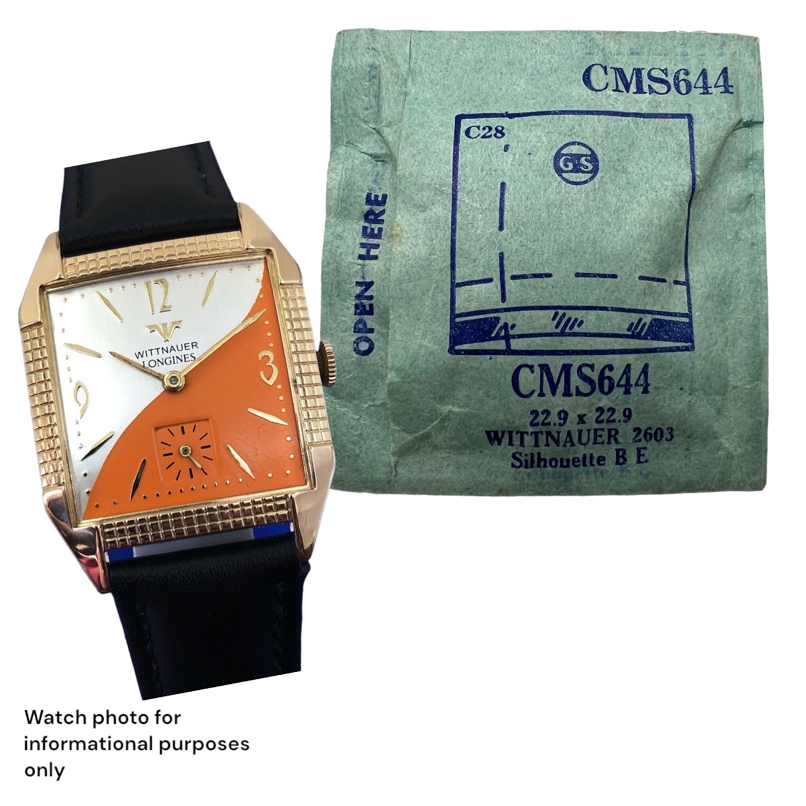 Wittnauer Watch Crystal G-S CMS644 22.9 x 22.9 Case 2603 Square Shape NOS