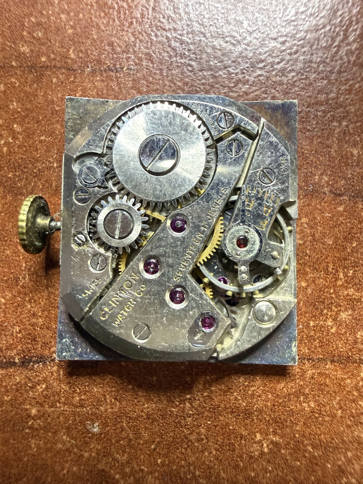 Clinton 17 Jewels Square Movement Rhinestone Dial Red Baguette Parts Repair