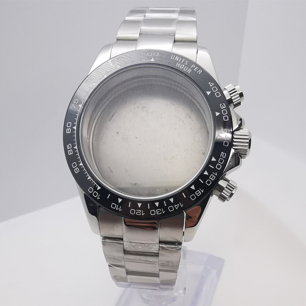 40mm sapphire silver rose gold gold case strap fit VK63 VK64 quartz movement