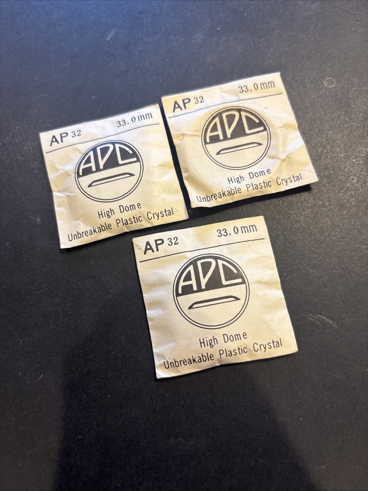 N50 Lot 3 NOS Vintage High Dome Unbreakable Plastic APC Watch Crystals
