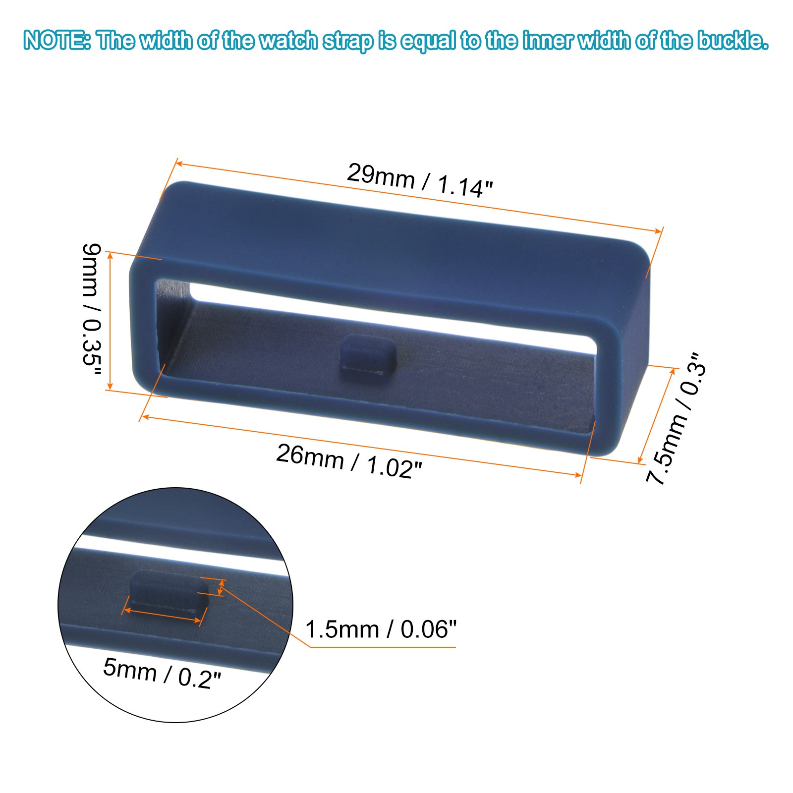6pcs Watch Strap Loop Fastener Rings 26mm Rubber Watch Holder Keeper Navy Blue