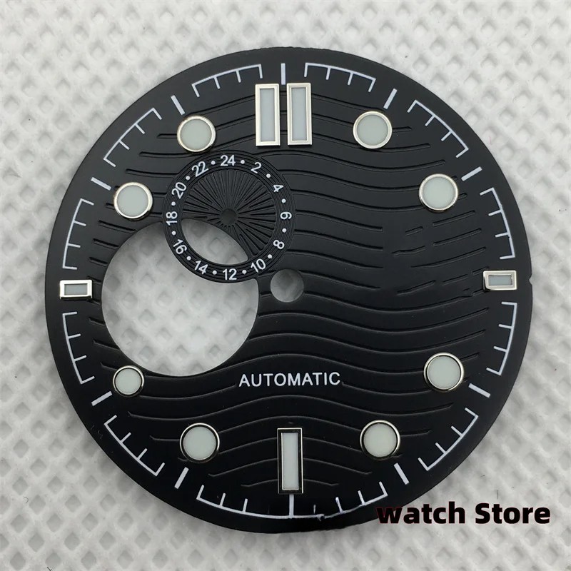 30.8mm Black/White/Blue Water Ripple Skeleton Dial and Hands for NH39 Movement