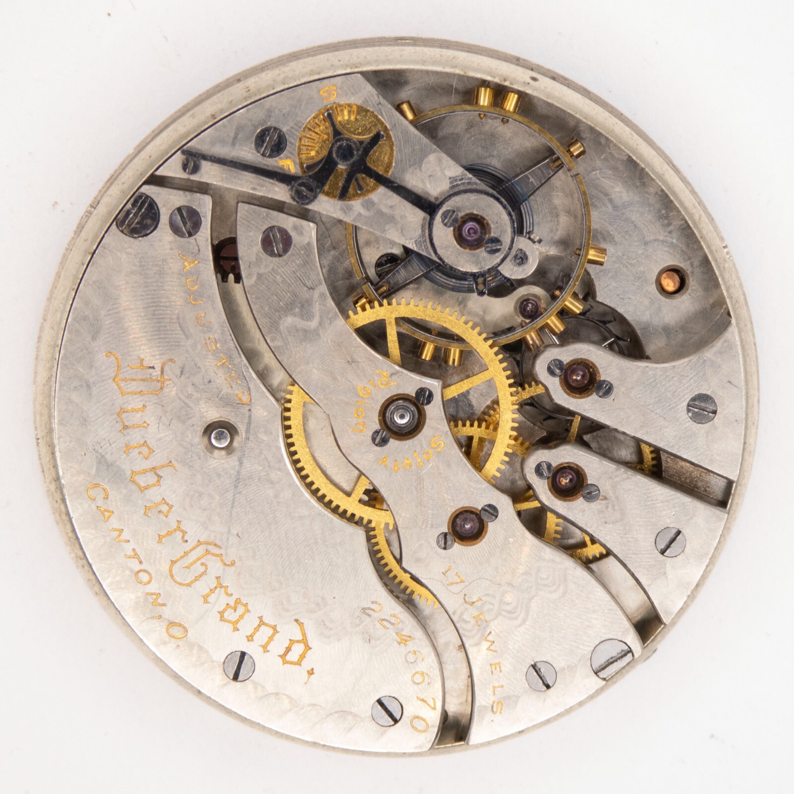 Hampden Dueber Grand 12-Size 17-Jewel Antique Pocket Watch Movement, Keeps Time