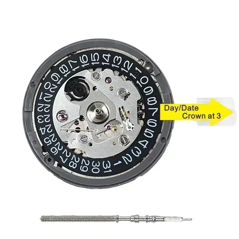 SEIKO (TMI) NH35 NH35A AUTOMATIC WATCH MOVEMENT DATE AT 3H WHITE BLACK DISC