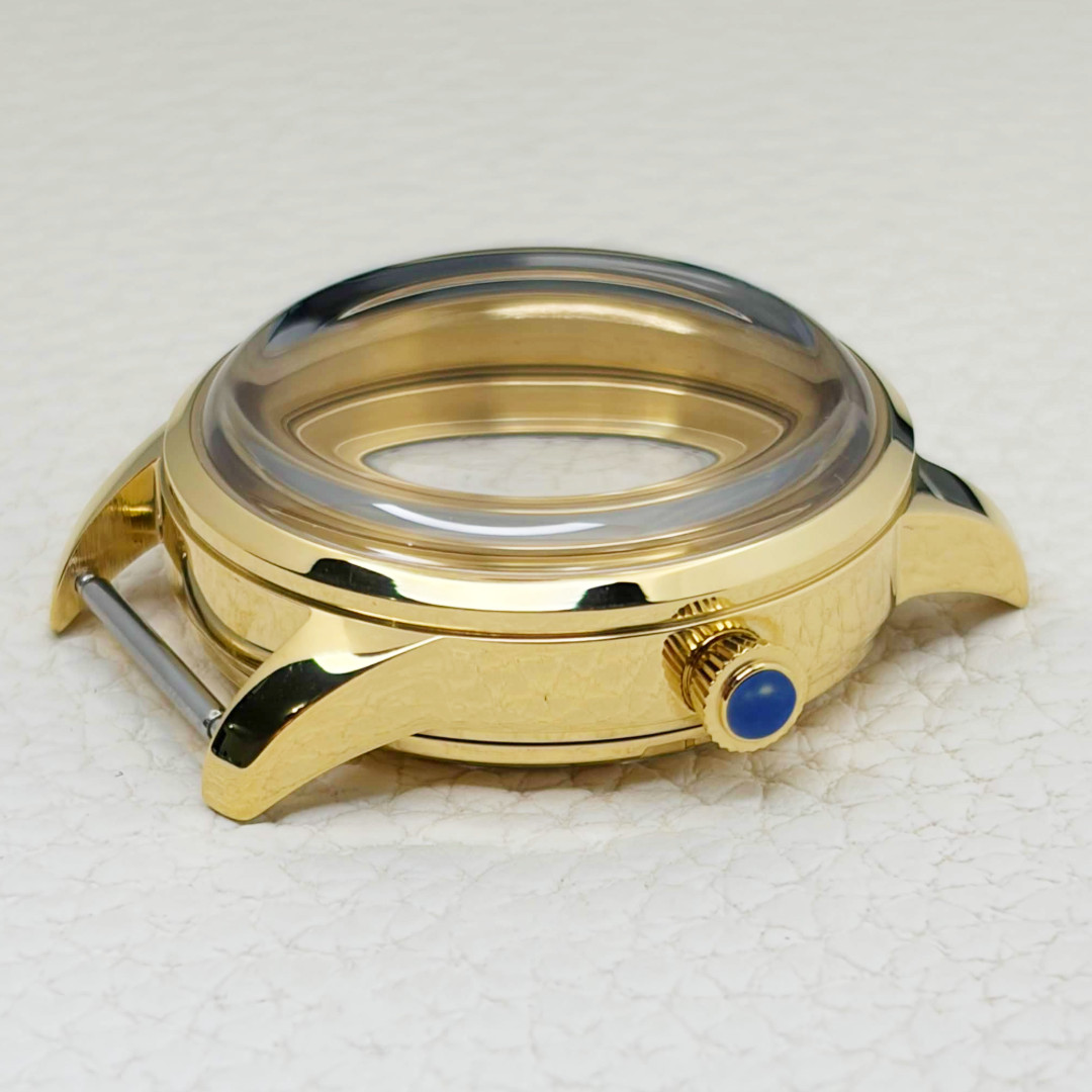 Gold Steel Cocktail Watch Case 33mm Fit NH35 NH38 7S26 Automatic Arched Glass
