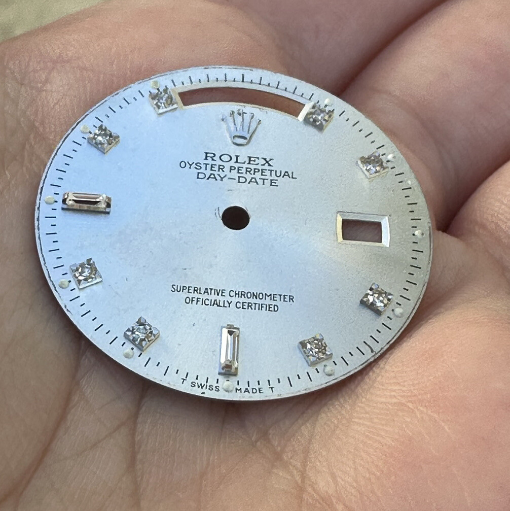 Original Rolex 36 Day-Date 18K White Gold Silver Dial & Baguette Diamonds