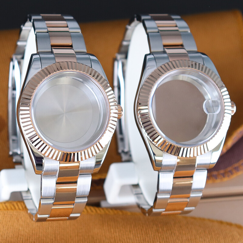 36mm 40mm Couple’s Watch Case Fluted Bezel Date Stainless Strap For NH35 NH36/38